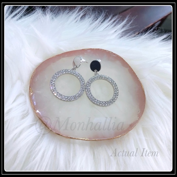 New Silver Steel Mod disco simulated diamond baguette circle hoop earrings - Picture 2 of 6